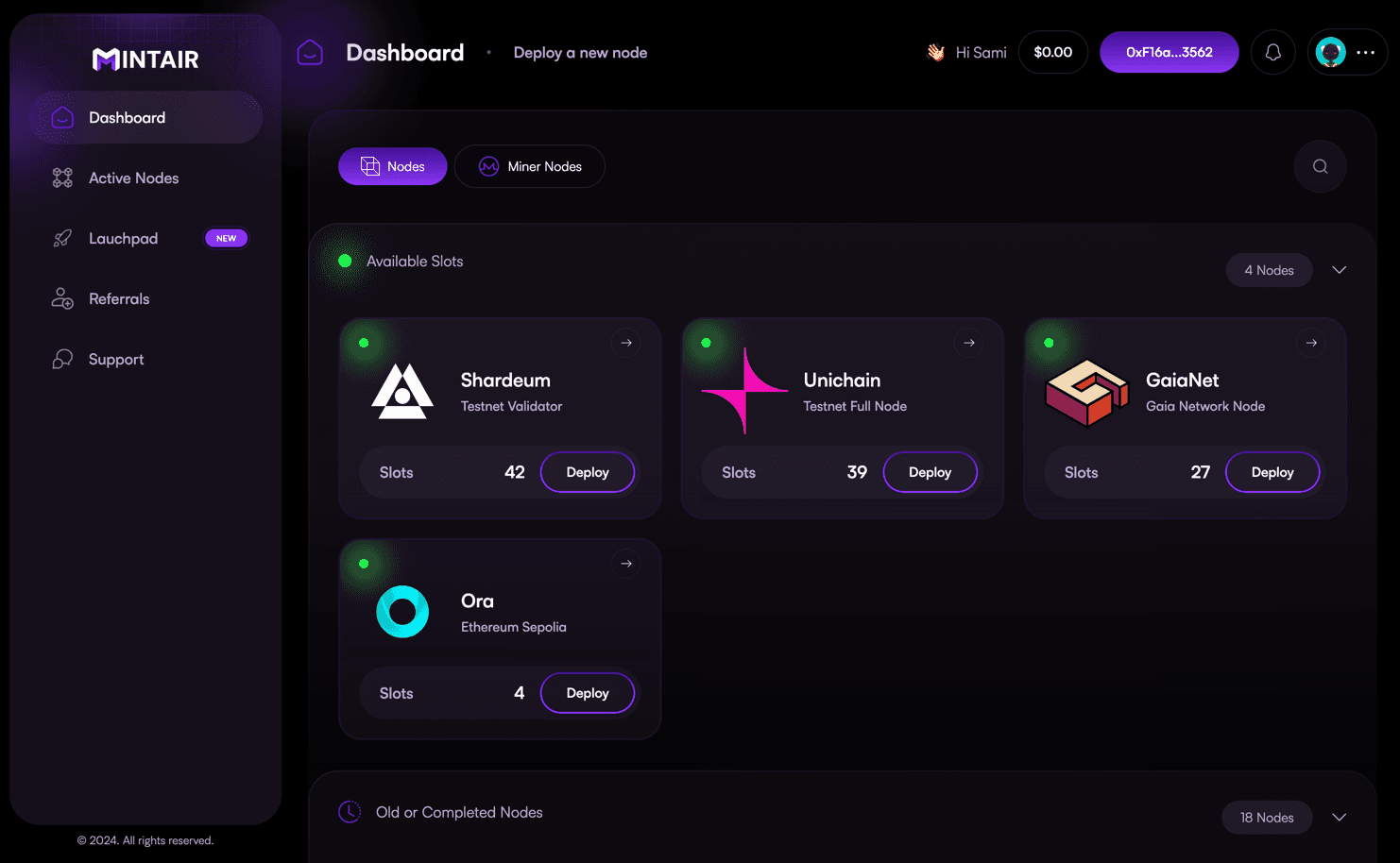 Mintair Dashboard